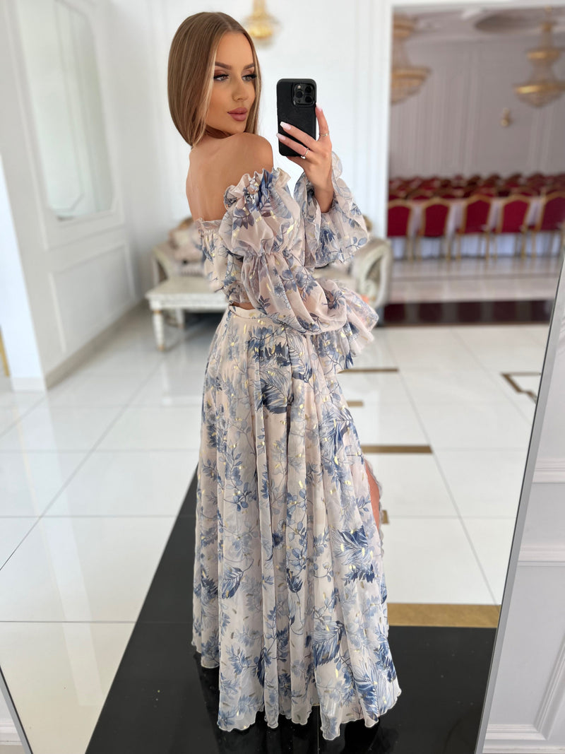 Flowers beige bleu ciel
