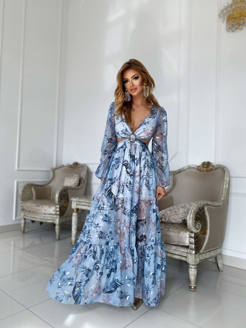Lili feuilles dorées bleu royal