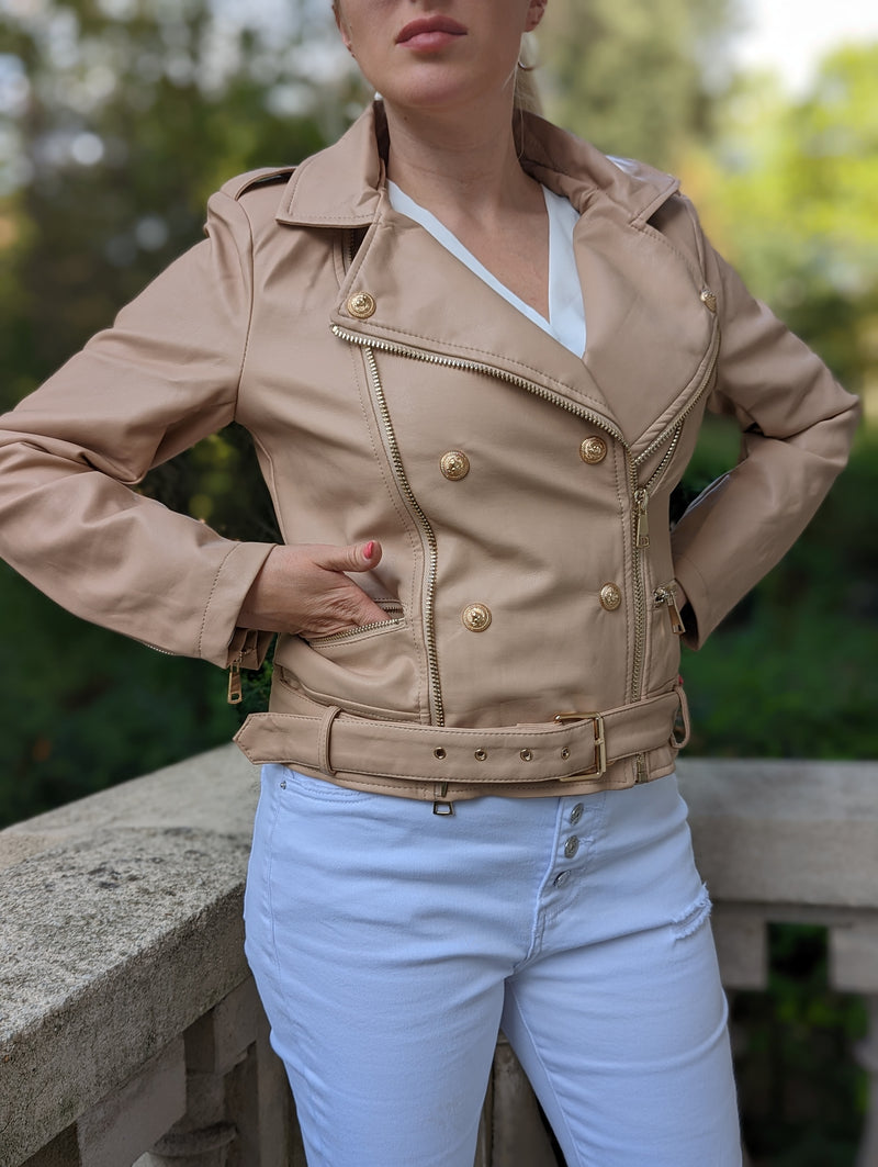 Perfecto en similicuir Beige - Belladonna Paris