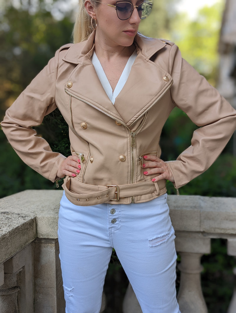 Perfecto en similicuir Beige - Belladonna Paris